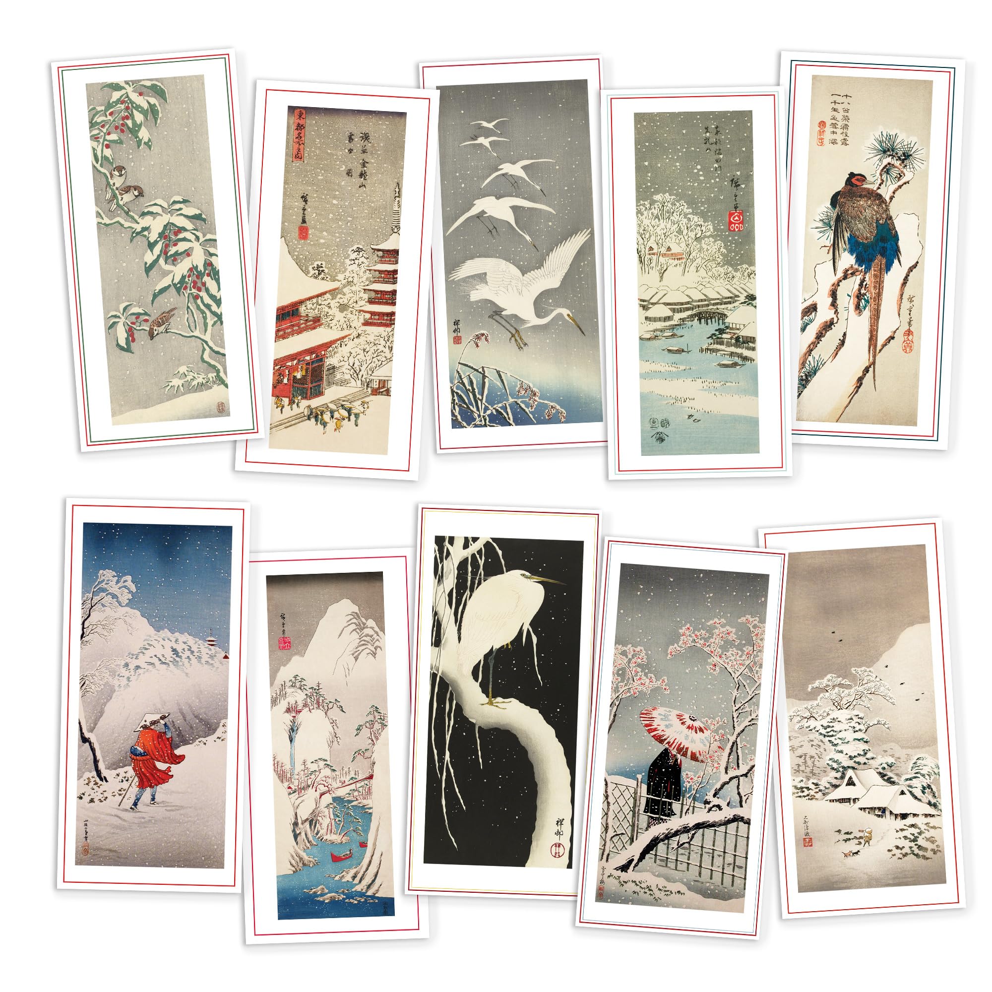 Japanese Ukiyo-e Art Large Greeting Cards - DL Long Tall Christmas Card with Envelope (Pack of 10 Cards)