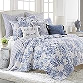 Levtex Home - Bennett Quilt Set - Full/Queen Quilt + Two Standard Pillow Shams - Floral Paisley - Blue and White - Quilt Size (88x92in.) and Pillow Sham Size (26x20in.) - Reversible - Cotton