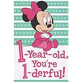 Heartline Baby Minnie Mouse 1st Birthday Card, Pink, Includes Envelope