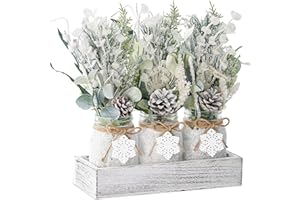 KIVIVO Winter Centerpieces for Tables, Table Decor with Mason Jar, Flowers Picks, Farmhouse Wood Tray, Snowflake Sign, 22 Pcs Christmas Winter White Wonderland Table Decorations Centerpieces for Home