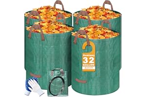 Remiawy Reusable Yard Waste Bags, 4 Packs 32 Gallons Lawn and Leaf Garden Bags Heavy Duty with 4 Handles, Collapsible Yard Waste Containers Camping Yard Recycling Bin for Debris Leaves Grass Clippings