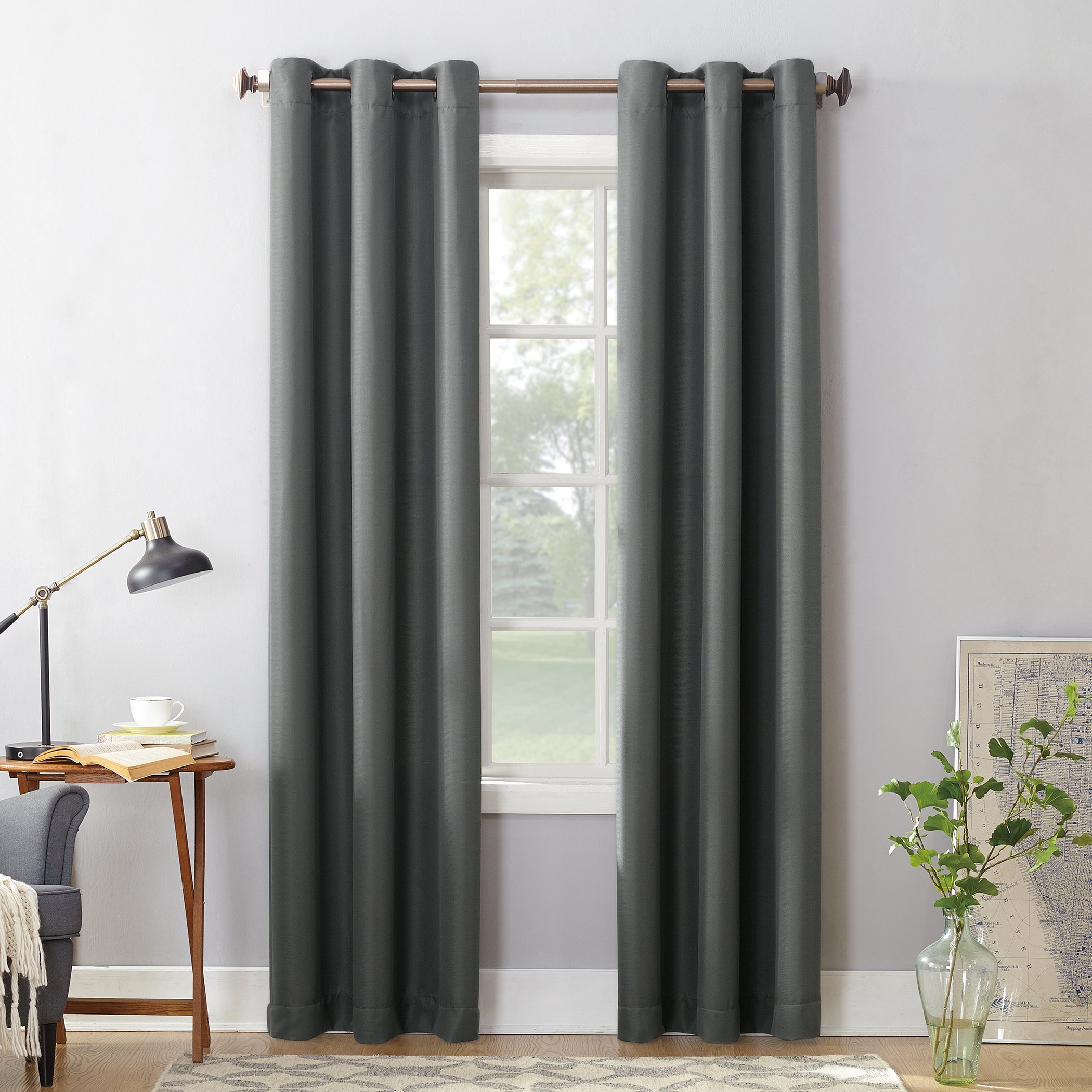 No. 918 Montego 2-Pack Casual Textured Semi-Sheer Grommet Curtain Panel Pair, 48" x 95", Charcoal
