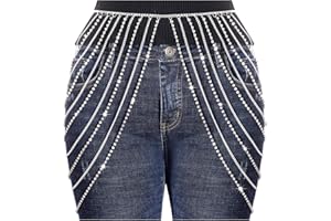 hoyuwak Rhinestone Waist Chain Belt Silver Gold Body Chain Crystal Belly Dance Chain Body Jewelry for Women Rave Festive