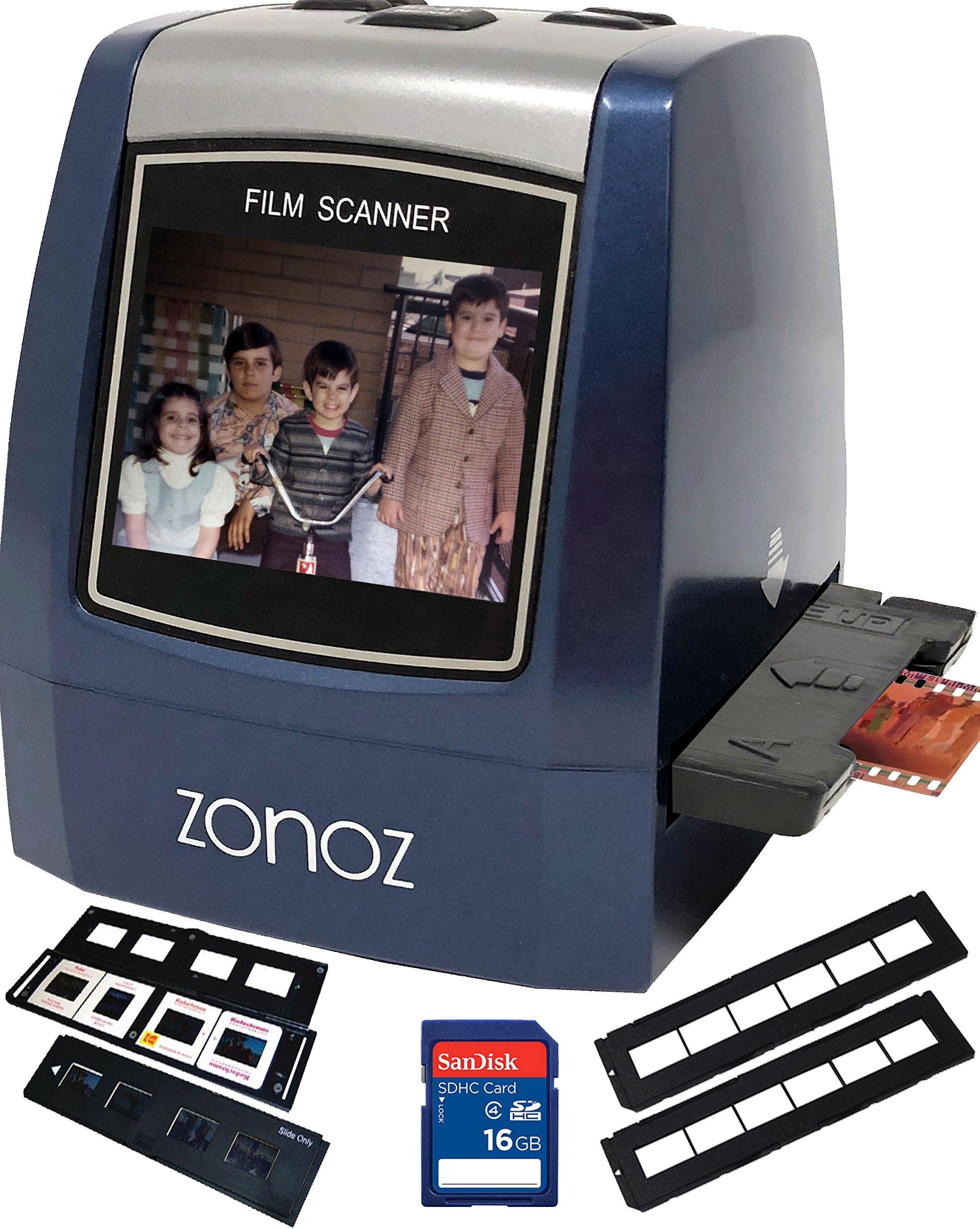 zonoz 22MP All-in-1 Film & Slide Scanner w/Speed-Load Adapters for 35mm Negative & Slides, 126, 110, Super 8 Films, Worldwide 110/24AC Adapter 16GB SD Card & Extra Trays (FS-Three Bundle)