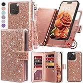 Varikke for iPhone 12 Pro Max Wallet Case Detachable with Card Holder for Women, Fashion Glitter PU Leather Strap Magnetic Flip Wallet Removable Phone Case Cover for iPhone 12 Pro Max 6.7", Rose Gold