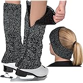 CRS Cross Leg Warmers and Headband Set for Figure Skating with Zipper. Fleece Lined Knit Keeps Legs Warm-Ice Skate Dance