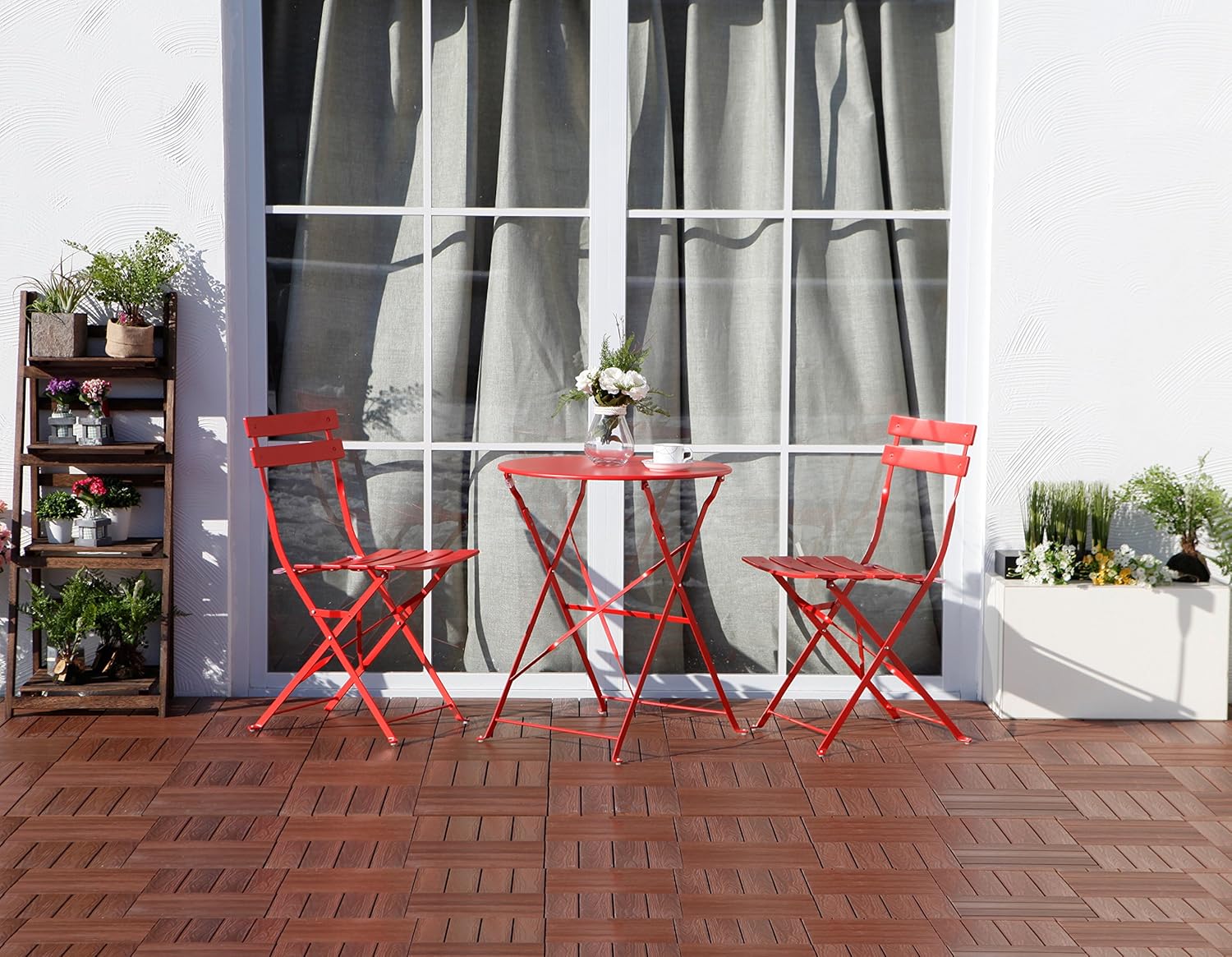 Grand patio Premium Steel Patio Bistro Set, Folding Outdoor Patio Furniture Sets, 3 Piece Patio Set of Foldable Patio Table and Chairs, Pink : Garden & Outdoor