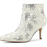 Allegra K Women's Glitter Pointed Toe Chunky Heel Ankle Boots