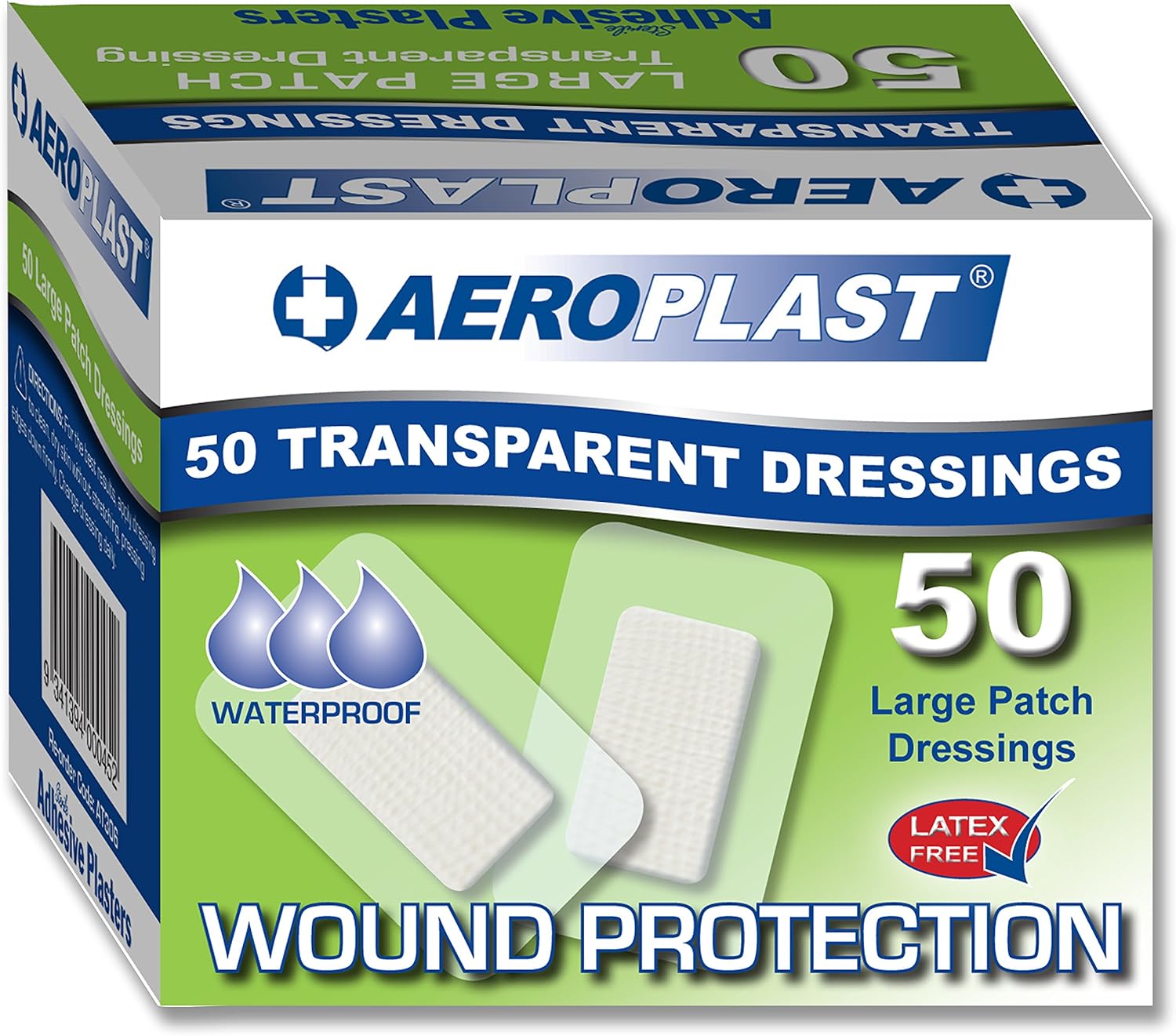 Aeroplast Transparent Plasters, Large Patch 50mm x 75mm (Box of 25), 50 Count (Pack of 1)