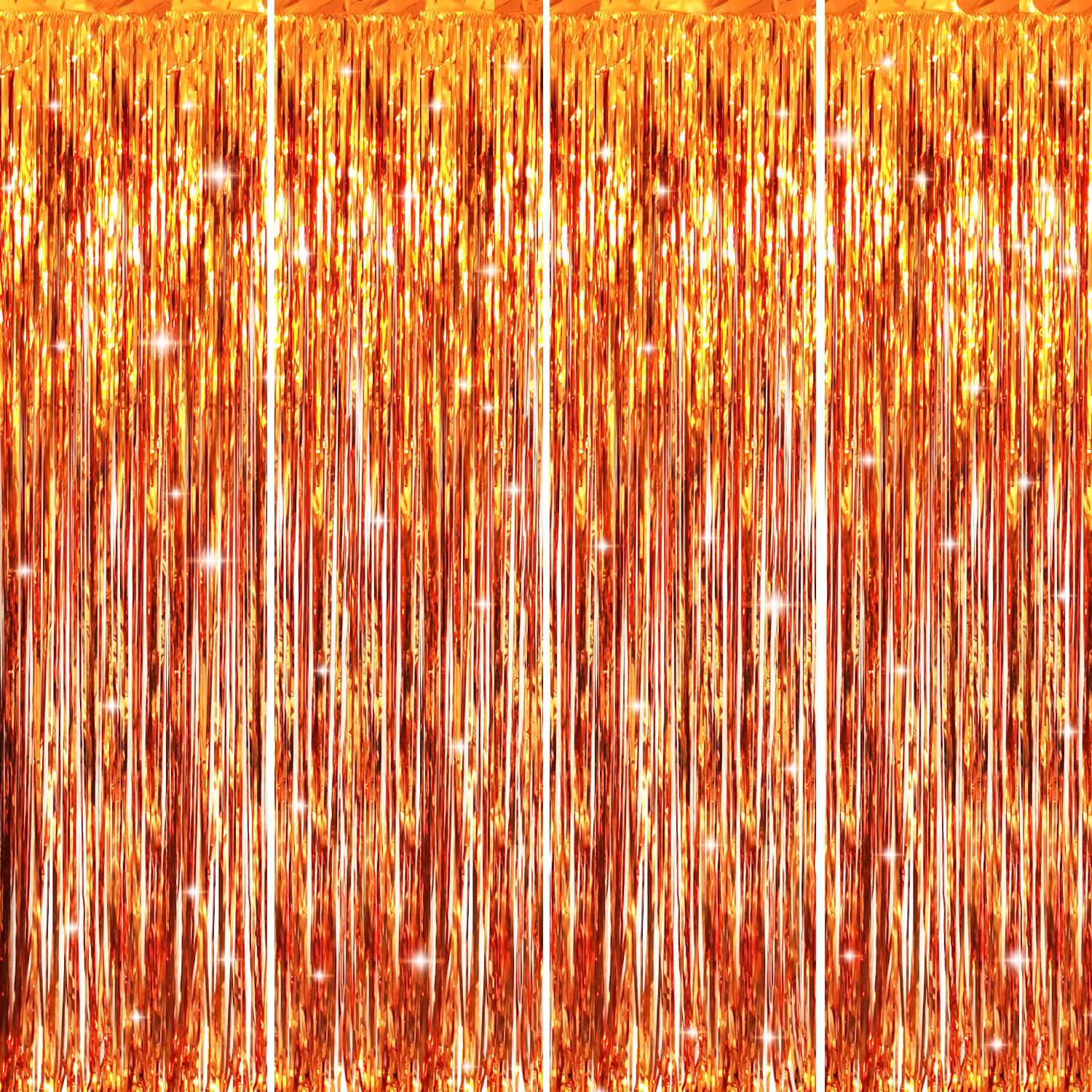 GOER 3.2 ft x 9.8 ft Metallic Tinsel Foil Fringe Curtains Party Photo Backdrop Party Streamers for Birthday,Graduation,New Year Eve Decorations Wedding Decor (4 Packs,Orange)