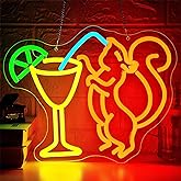 Squirrel Cocktail Neon Sign for Wall Decor Dimmable Squirrel Drink Neon Light for Man Cave LED Bar Light Up sign for Home Bar Beer Shop Bedroom Christmas Birthday Gift Size13.8 * 11.8In(WZCP355)