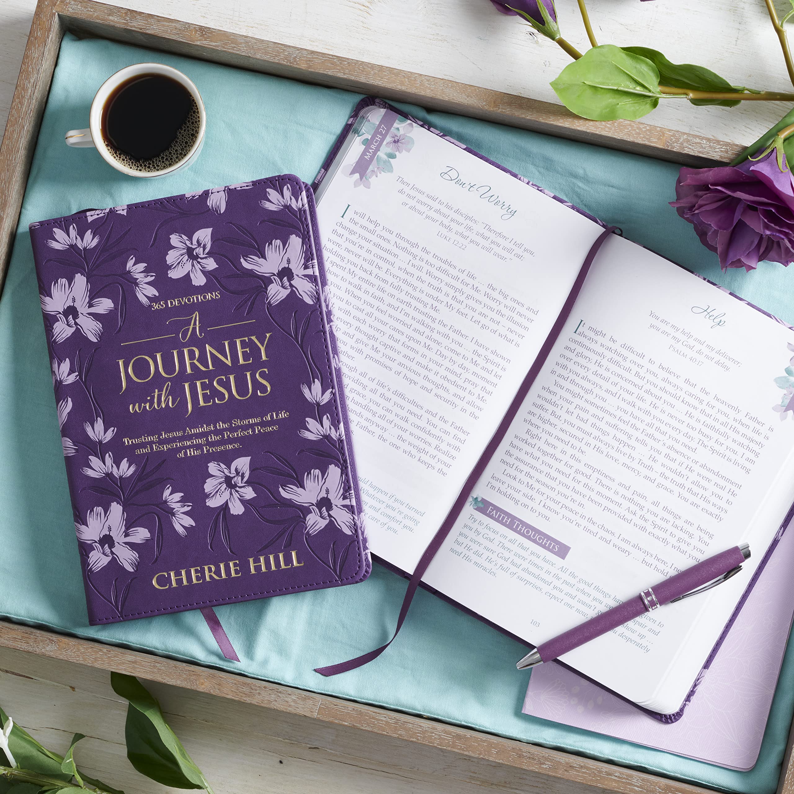 A Journey with Jesus 365 Devotions for Women, Purple Floral Faux Leather Flexcover
