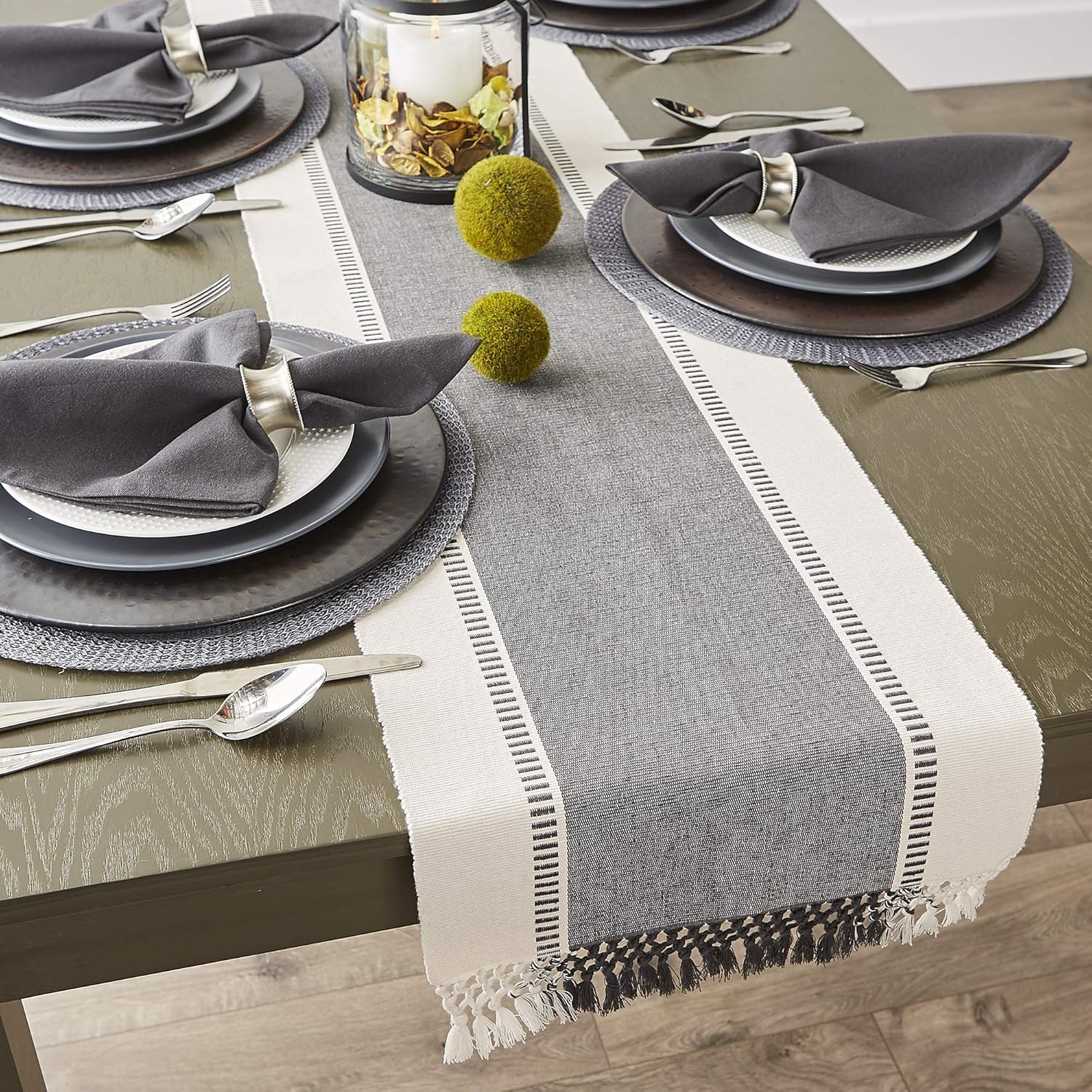 DII Dobby Stripe Woven Table Runner, 13x72, Mineral Gray: Home & Kitchen