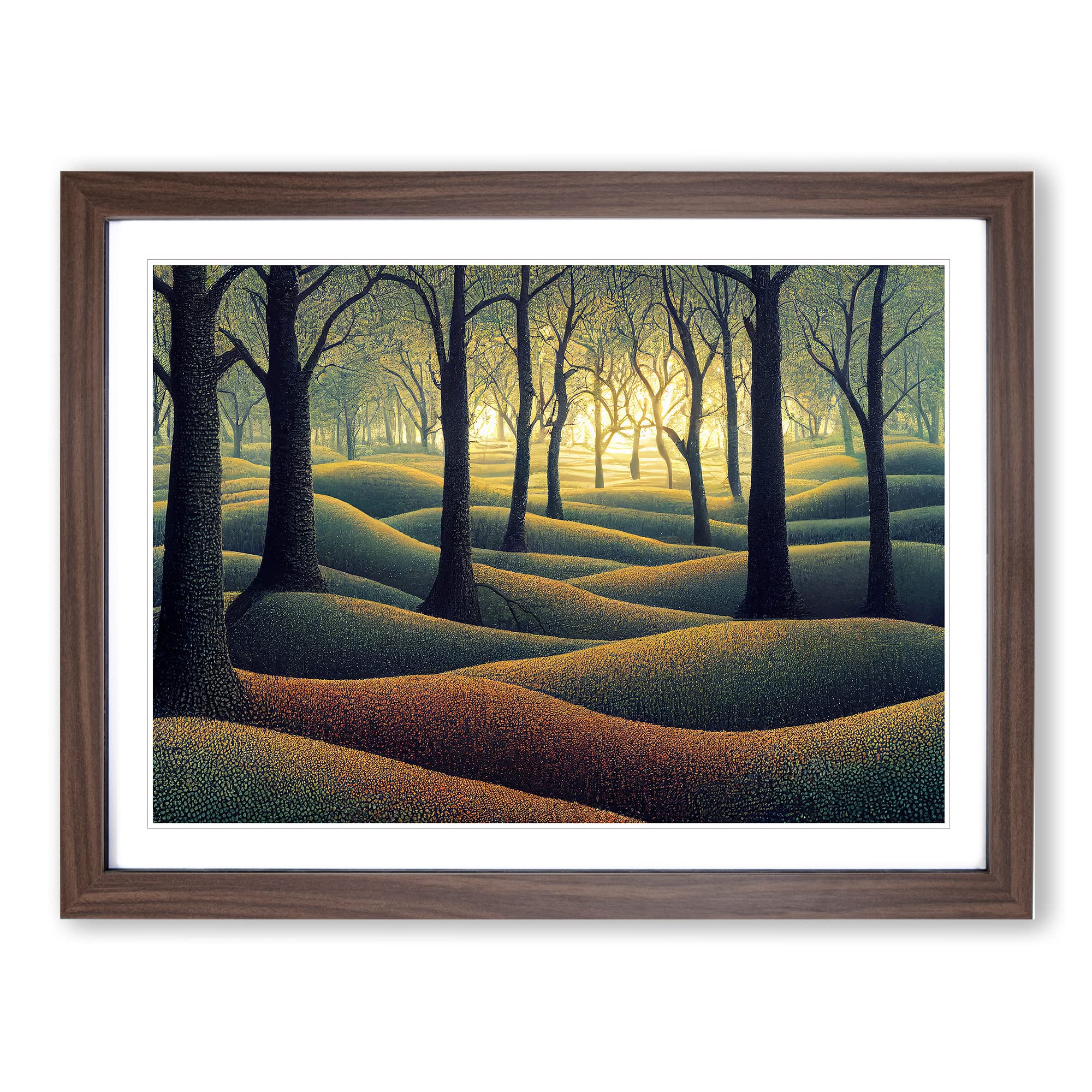 Passionate Summer Forest Framed Print | A4 Walnut Framed Wall Art | Ready to Hang | Modern Landscape Picture | Living Room Bedroom Lounge Office