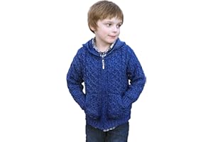 Aran Crafts Kid's Irish Cable Knitted Hooded Zip Cardigan (100% Merino Wool)