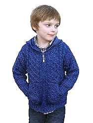 Aran Crafts Kid's Irish Cable Knitted Wool Hooded