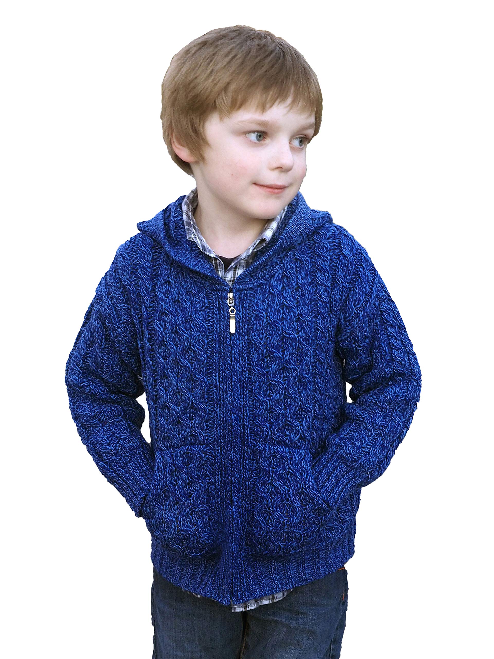 Aran Crafts Kid's Irish Cable Knitted Wool Hooded