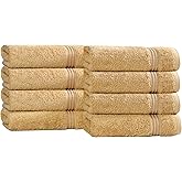 Superior Egyptian Cotton 8-Piece Hand Towel Set, Towel Basics for Quick Dry, Absorbent Small Towels, Facial, Spa, Kitchen, Bathroom Essentials, Apartment, Guest Bath, Soft, Washcloth, Gold