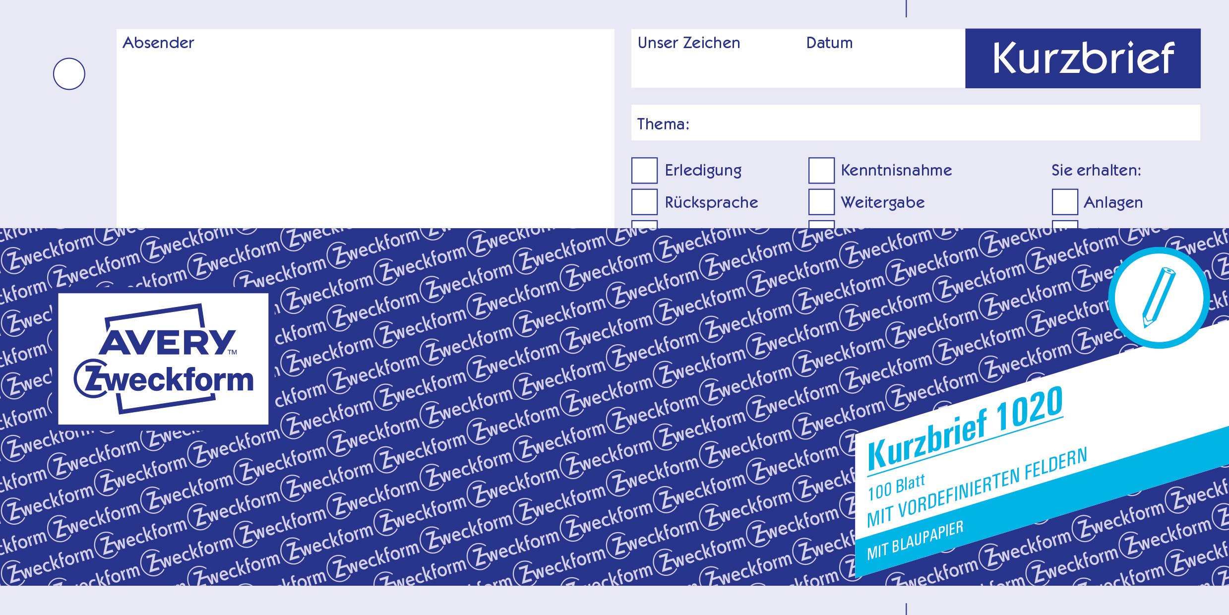 AVERY Zweckform 1020 Short Letter (1/3 A4, with 1 Sheet of Blue Paper, 100 Sheets) White โ image 1