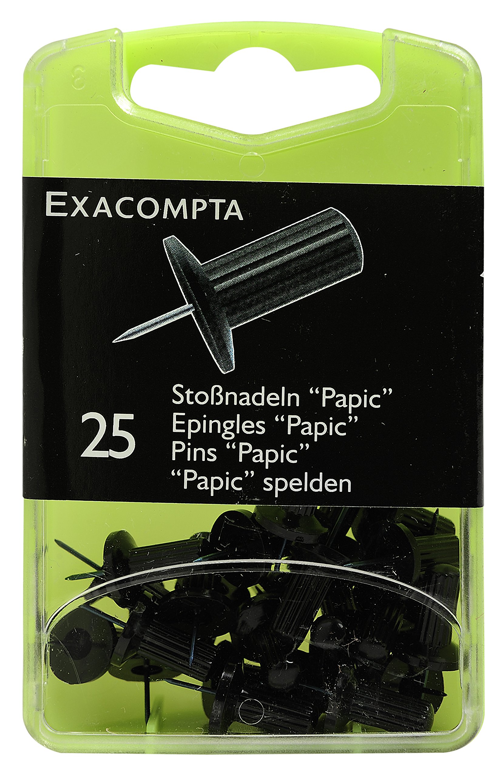 Exacompta - Ref 14901E - Round Head Pins (Pack of 25) - 7mm Width x 10mm Height in Size - Suitable for Pinboards or Corkboards in Offices, Homes & Businesses - Black