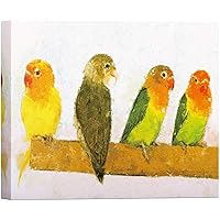 SIGNWIN Canvas Wall Art A Group of Orange Yellow and Green Baby Parrots on Tree Branch Birds Wilderness Oil Painting Realism Contemporary Colorful for Living Room, Bedroom, Office - 12x18 inches