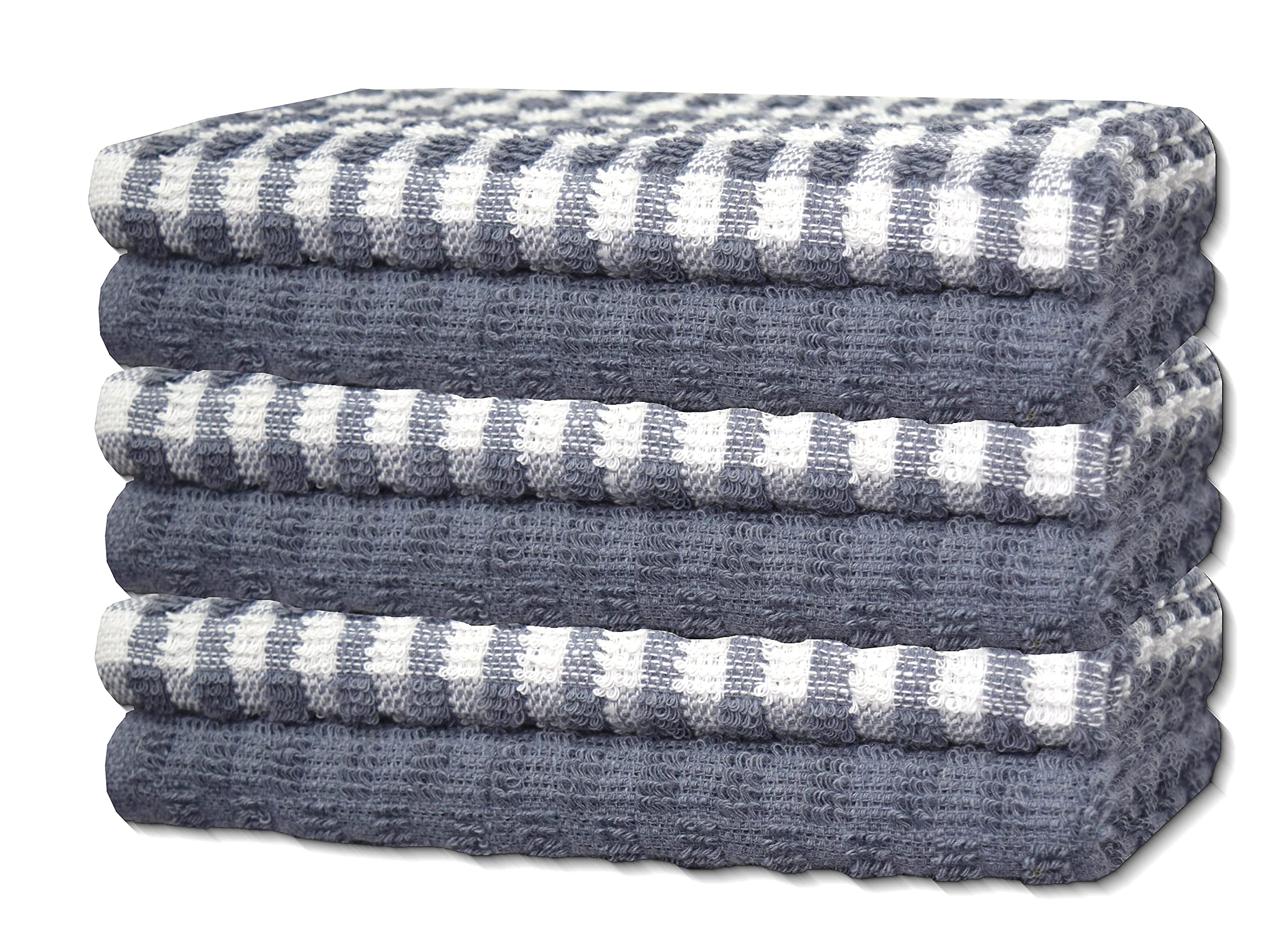 Bargain Hunt Mono Check Terry Cotton Tea Towels Kitchen Hand Towels Linen Set of 6 (Grey)