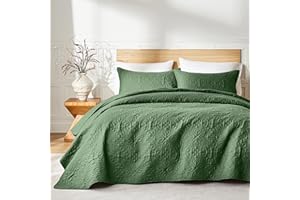 akkialla Full Queen Quilt Bedding Set for All Seasons,Lightweight Olive Green Bedspreads Queen Size,Modern Style Microfiber Soft Floral Pattern Coverlet Set(1 Quilt,2 Pillow Shams)