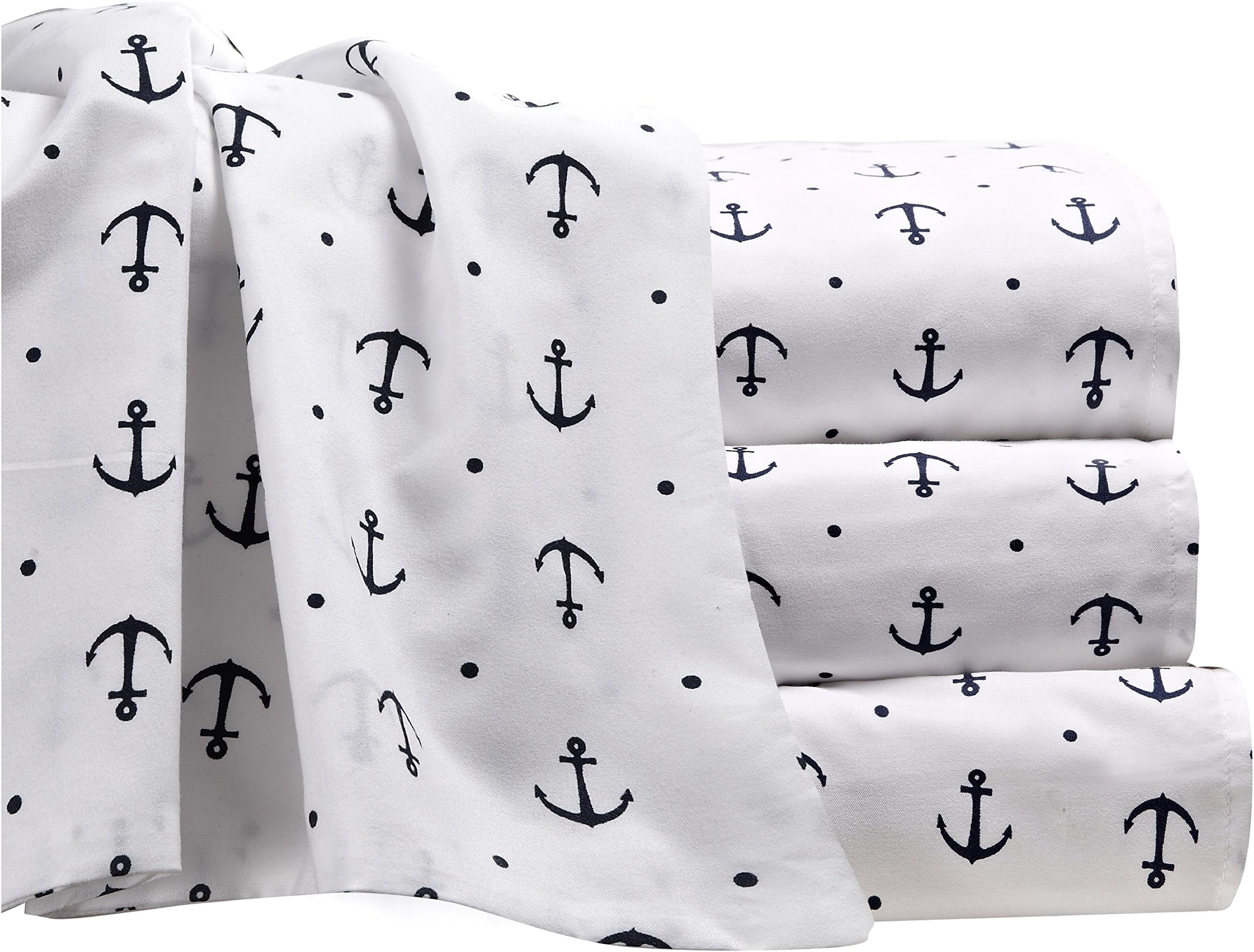 By The Seashore Bed Sheet Set Anchors Design 1 Flat Sheet 1 Fitted Sheet 1 Pillow Case King Blue