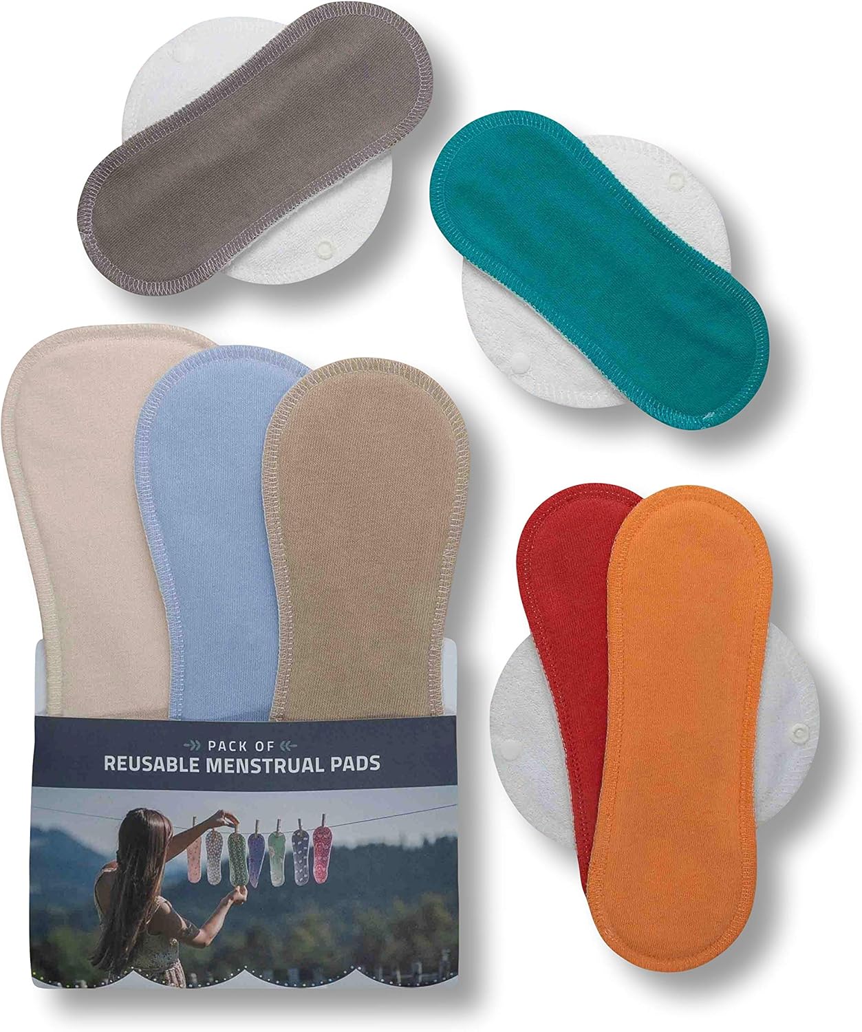 Serviettes hygiéniques lavables, lot de 7 en coton BIO, pads