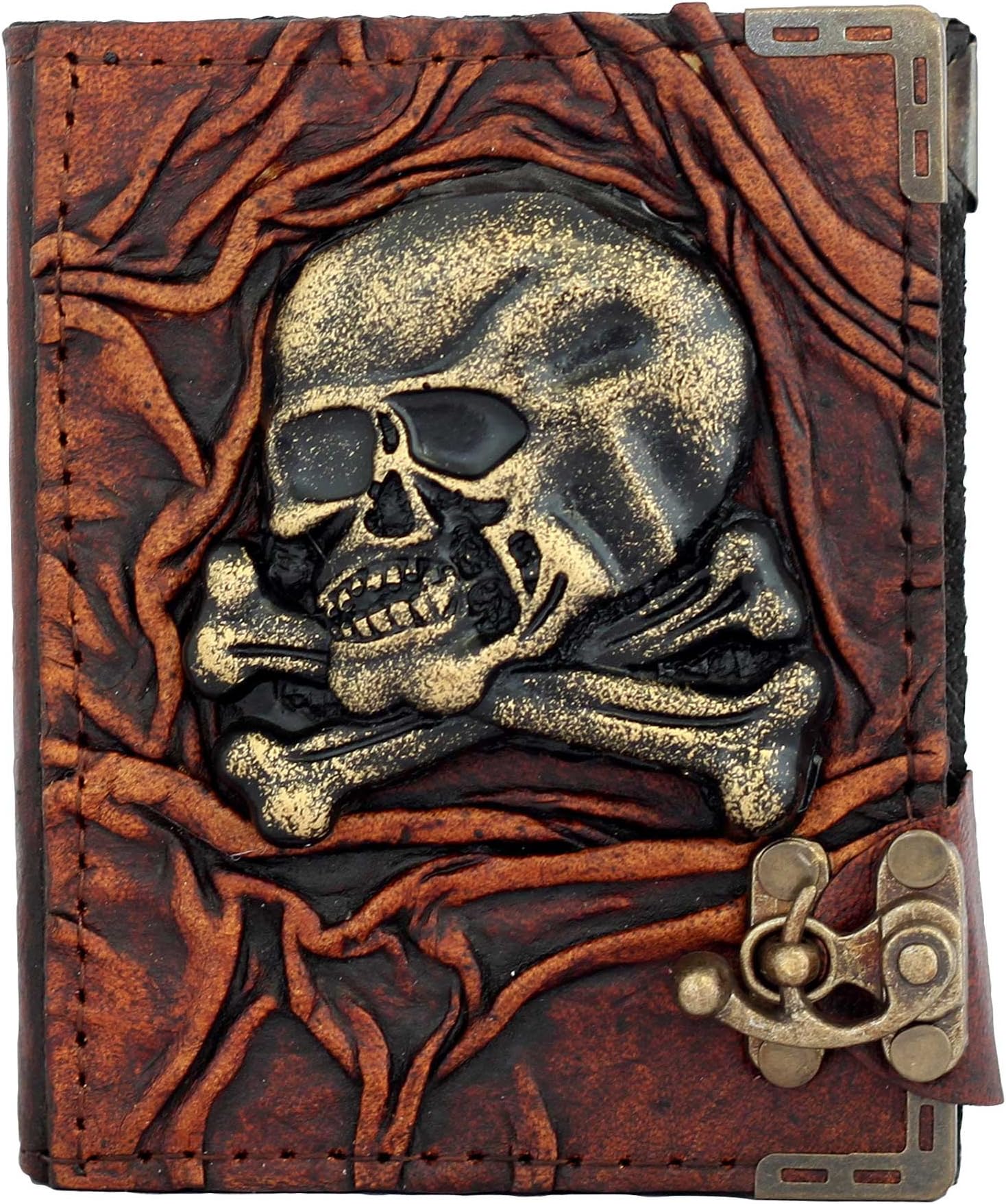 3D Bones&Skull Pendant on a Brown Leather Journal / Notebook /Notepad / Diary / Sketchbook / Handmade / Book / Chamois Paper / Women /Men / Children / Office Product (Lined Paper)(Plain Paper) (Plain Paper)