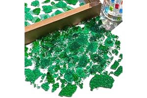 KALUCION Dark Green Glass Mosaic Tiles for Crafts Bulk, 3.5oz Ice Cracked Glass Chips for Stained Project, Home Decor