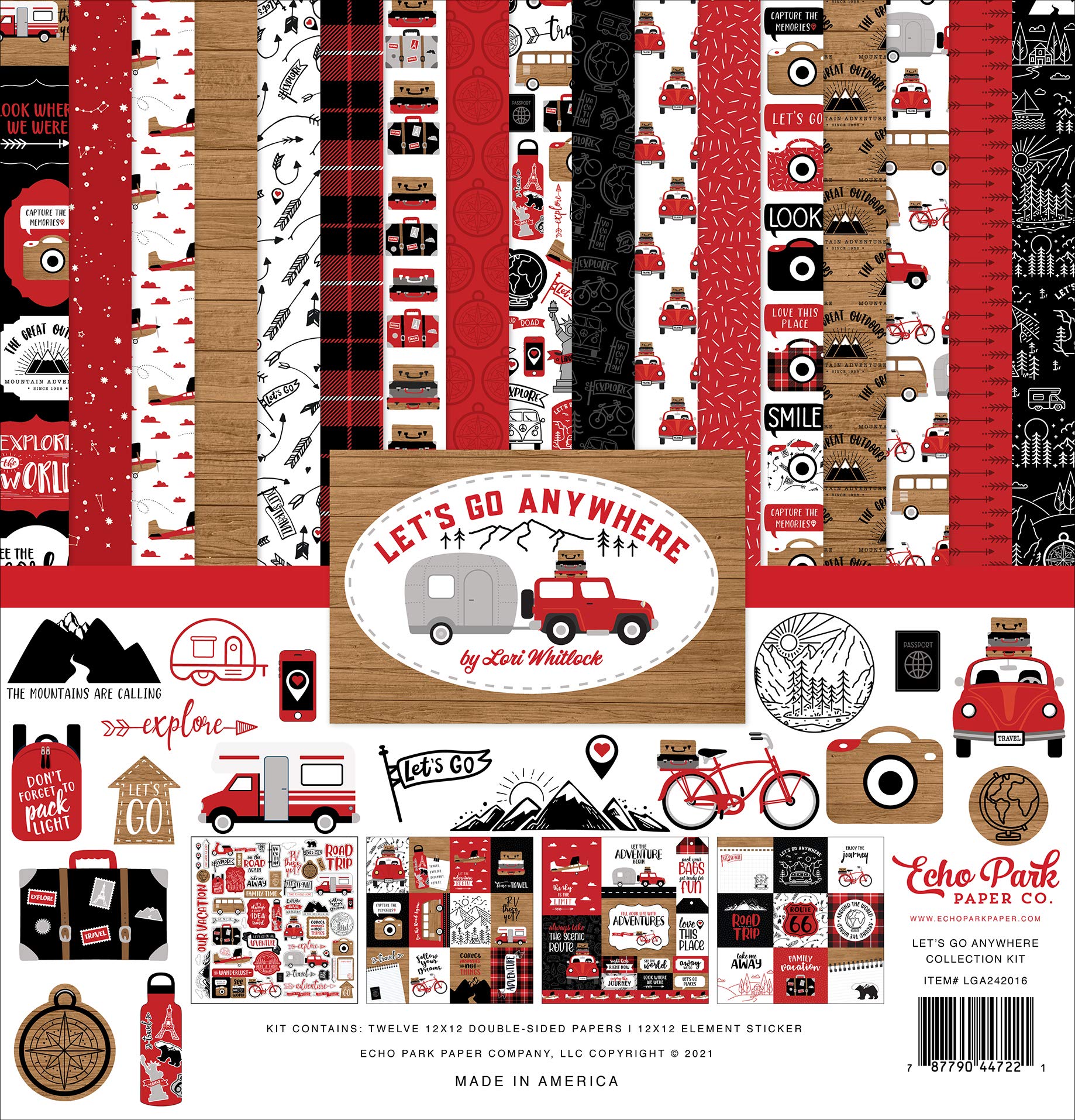 Echo Park Paper Company Echo Park 12"X12", Paper, Let's Go Anywhere Collection Kit, 12-x-12-Inch