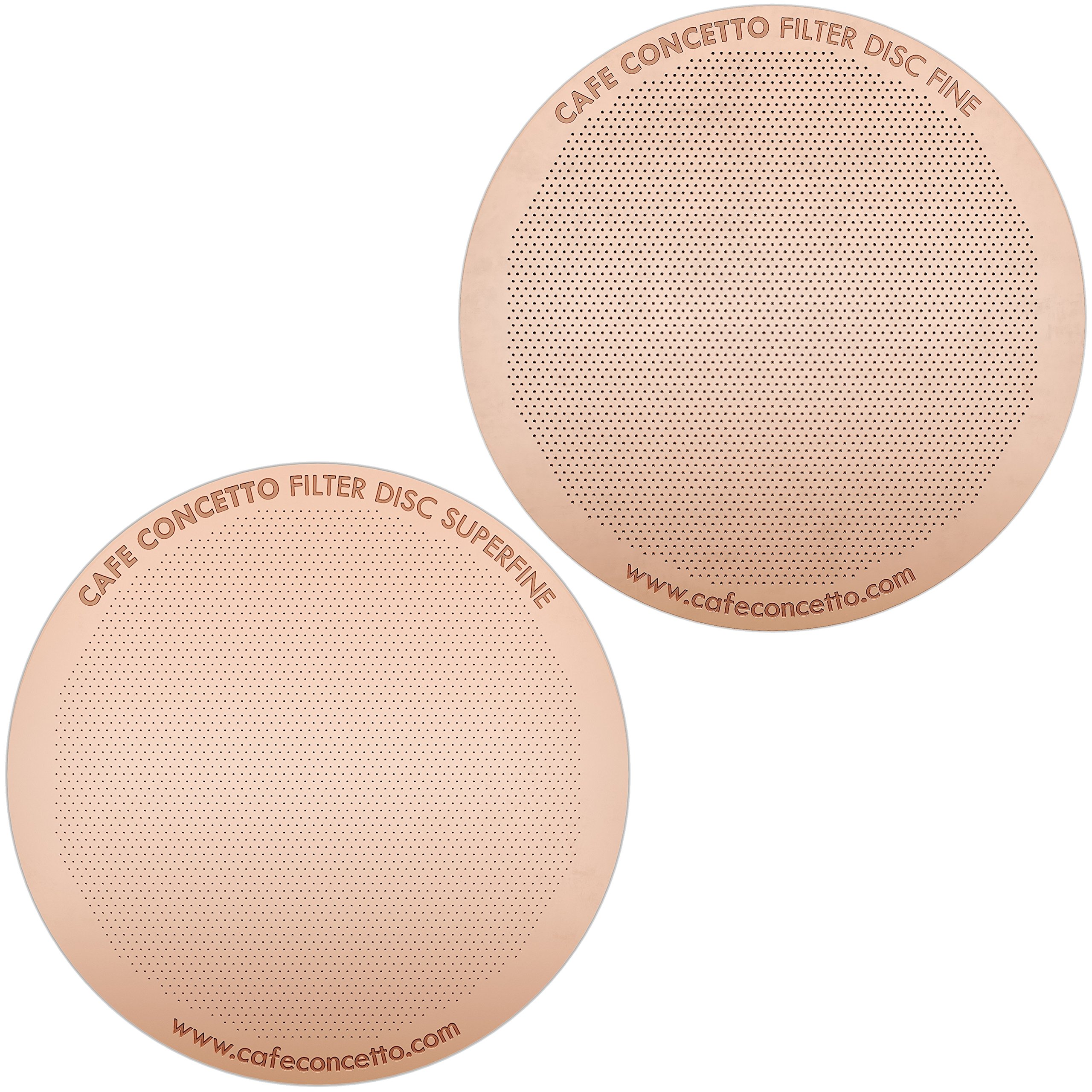 CAFE CONCETTO Filters for use in AeroPress Go/AeroPress Coffee Makers - Disc Fine & Superfine - Reusable - Premium Coated Stainless Steel (Rose Gold, Metal) - Brew Tips Included