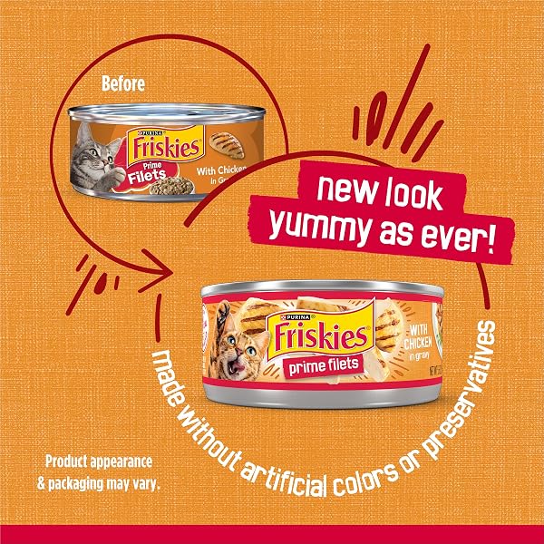 PURINA FRISKIES PRIME FILETS WITH CHICKEN IN WET CAT FOOD GRAVY – (PACK OF 24) 5.5 OZ. CANS