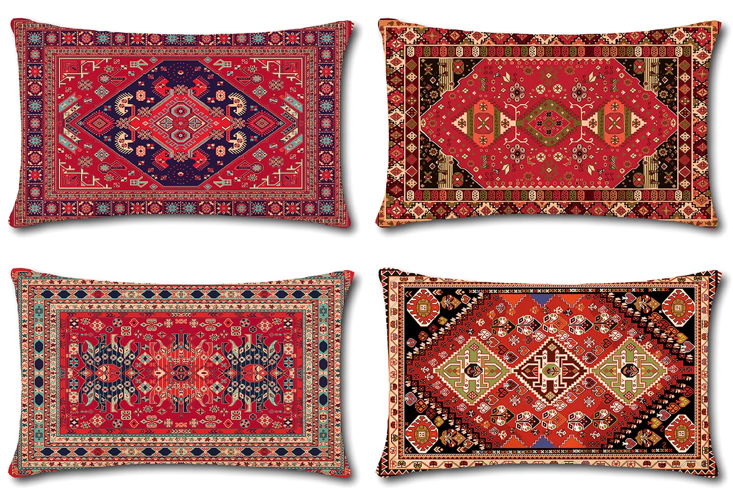 JOTOM Cushion Covers 30cm x 50cm Set of 4 Bohemian Style Decorative Throw Pillow Covers Exotic Abstract Vintage Pillowcases for Sofa Couch Bedroom Outdoor Home Office Living Room Car Decor (Exotic)