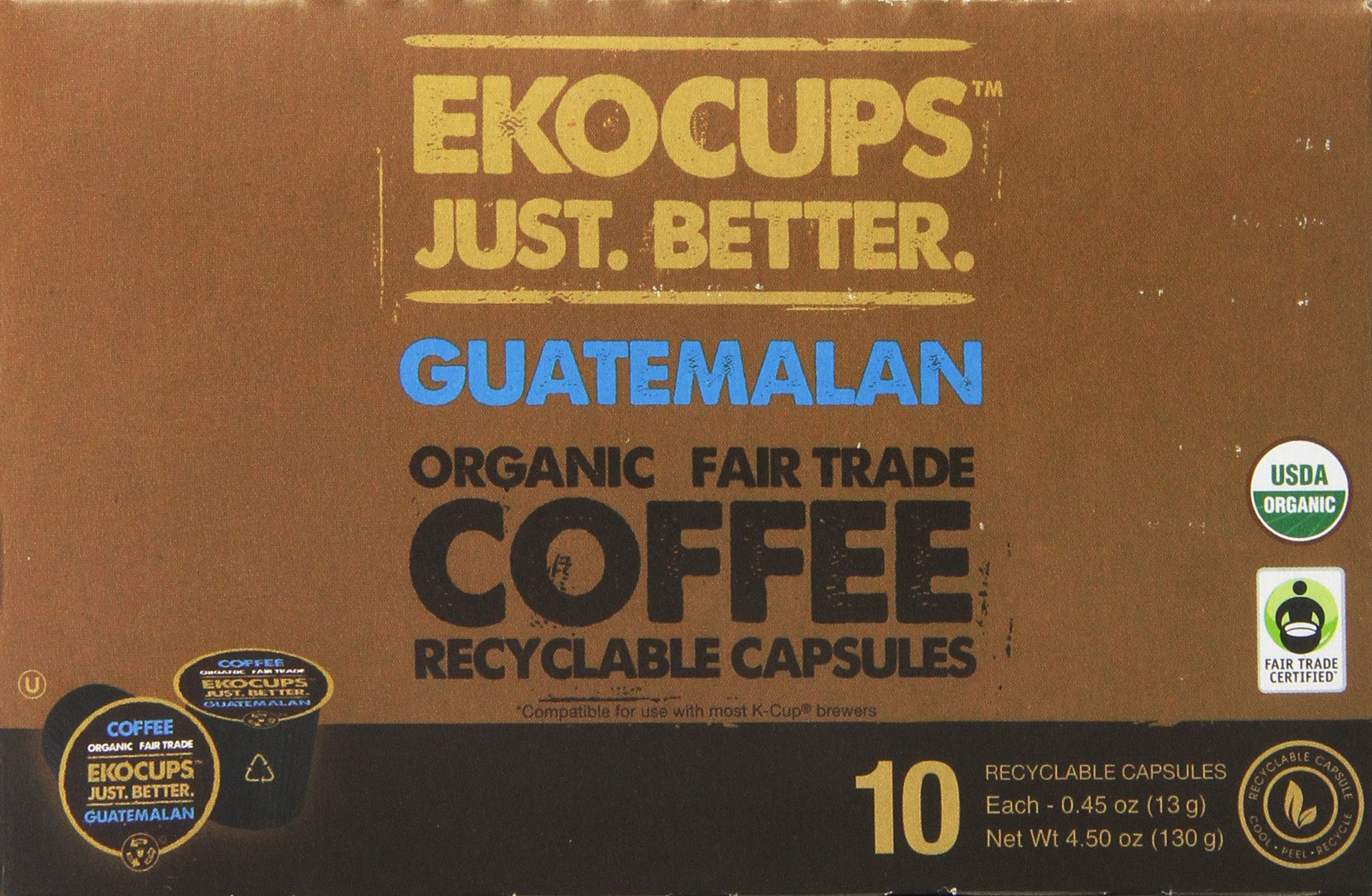 EKOCUPS Artisan Guatemalan Coffee, Medium Roast, Organic Fair Trade, in