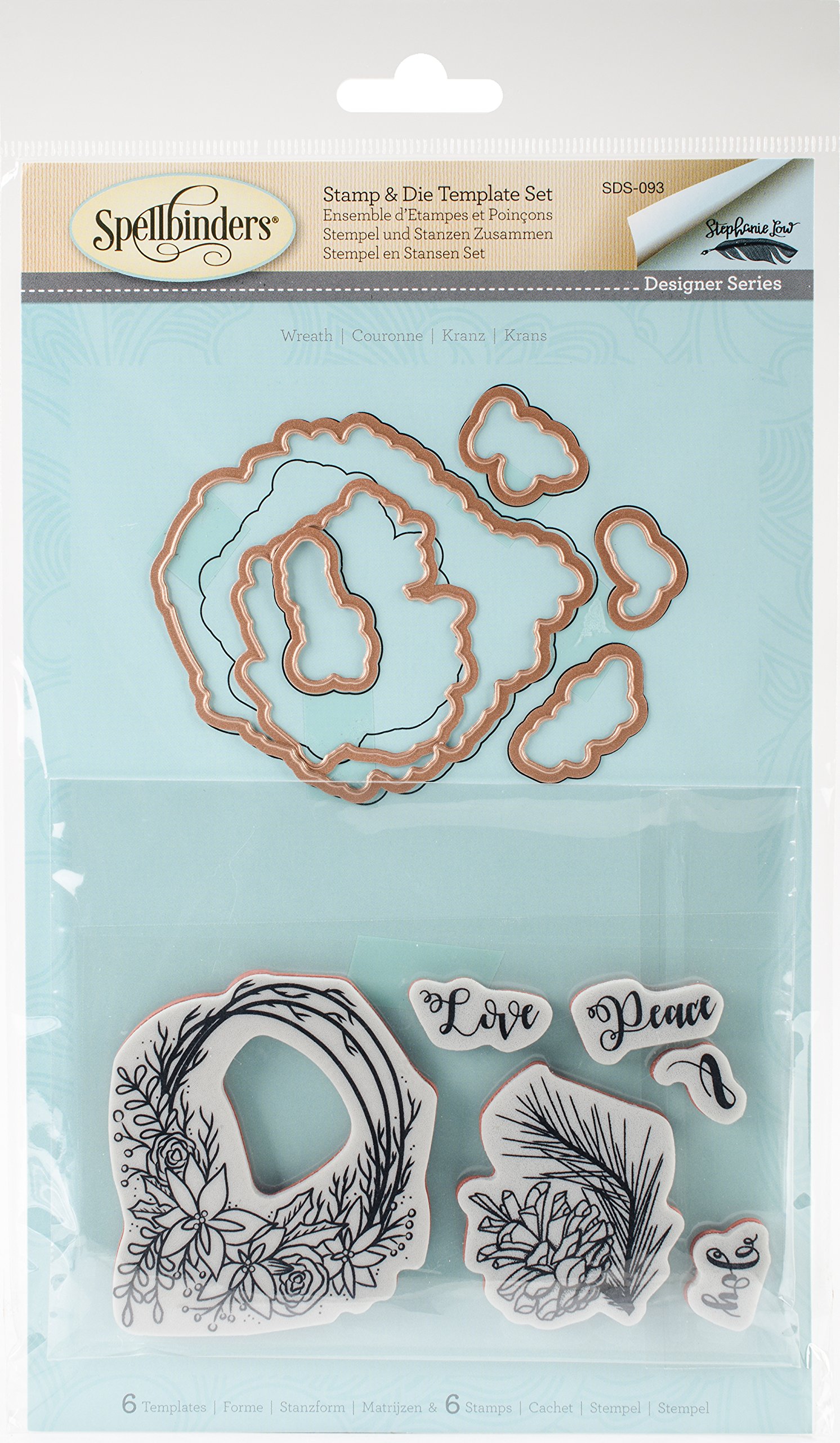 Spellbinders Love/Peace/Hope Stamp and Die Set, Metal, Multi-Colour, 23.9 x 15.4 x 0.5 cm