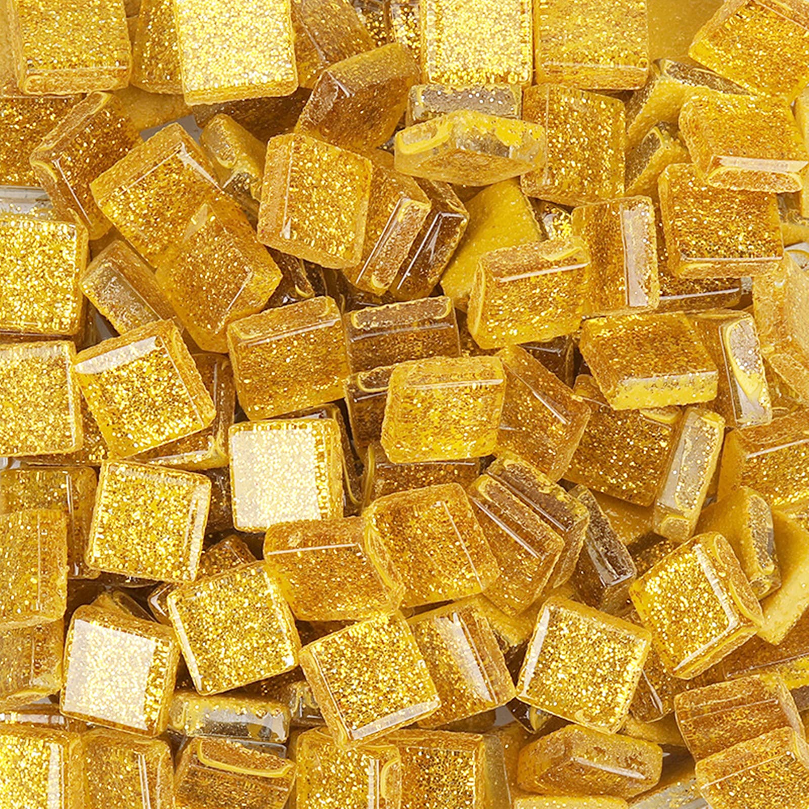 Glass Mosaic Tiles Square Glitter Crystal Mosaic Stones Glass Pieces for DIY Art Craft Decoration 200g,1x1cm(Golden)