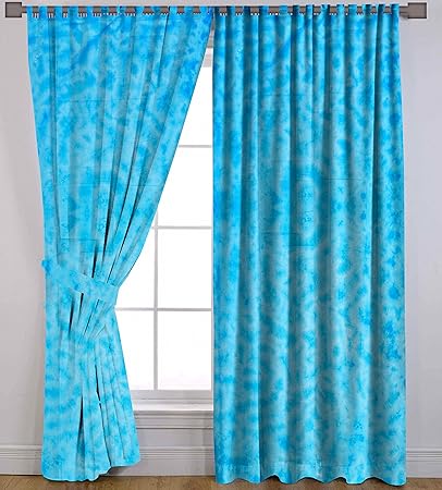 Buy Turquoise Tie Dye Shibori Window Tab Top Curtains Valances