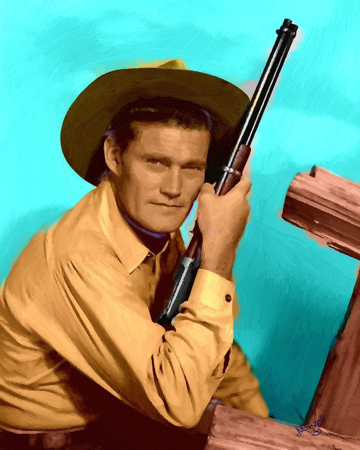 Artist Peter Nowell 16 x 20 Poster Chuck Connors The Rifleman from Orginal Oil Painting
