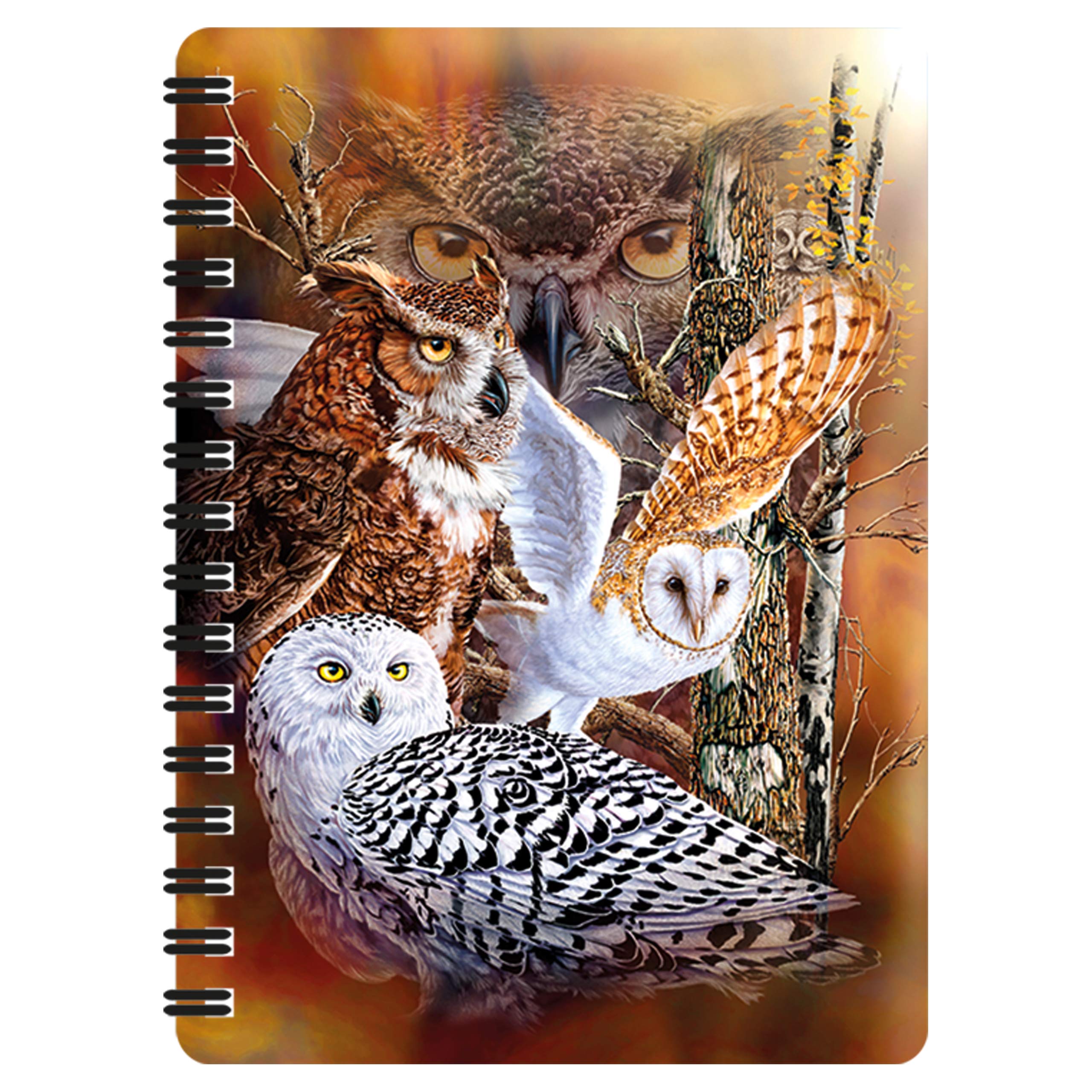 3D LiveLife Jotter - Owl Woods from Deluxebase. Lenticular 3D Wildlife A6 Spiral Notebook with plain recycled paper pages. Artwork licensed from renowned artist Steven Michael Gardner