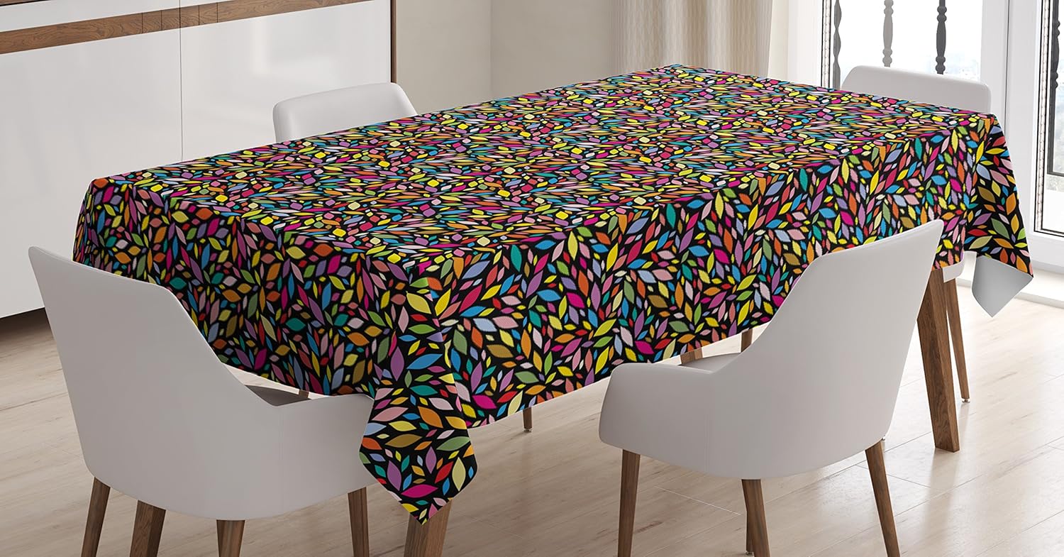 Ambesonne Colorful Tablecloth, Abstract Pattern with Floral