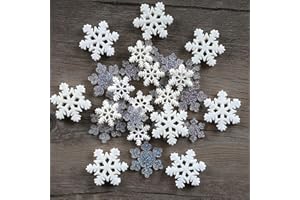 Kesote 32pcs Christmas Snowflake Resin Glitter Charms Flatback Resin Embellishment Ornaments for Scrapbooking, DIY Crafts, Hair Clip, Xmas Decor