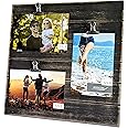 Modicum | Shiplap Photo Display Board - Picture Frame with Clips for 3 Photos (Three 4x6 or Two 4x6 with One 5x7), Easy Quick Change Photo Collage, Hang on Wall or Stand on Tabletop (Rustic Black)