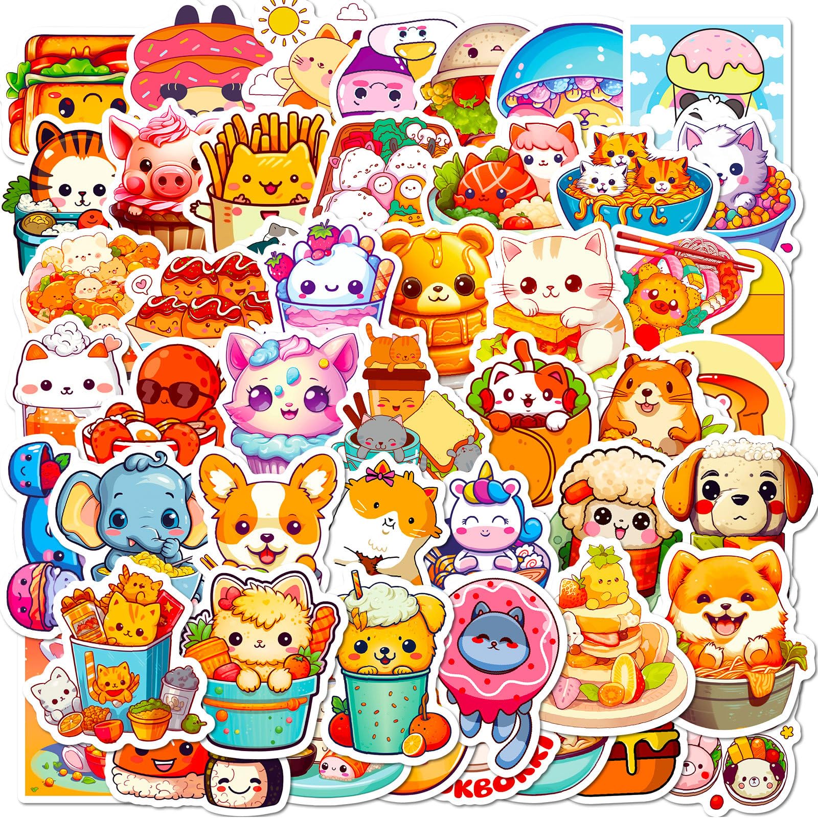 Cartoon Cute Animals Stickers for Laptop (50 PCS) - Waterproof Vinyl Decals for Water Bottle, Scrapbook, Skateboard, Bike, Phone - Gift for Children, Teens, Adults