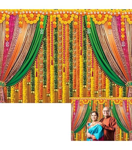 Pooja Hintergrund Dekoration - Gelber Vorhang Mit Blumen Für Diwali, Hochzeit, Fotografie, Hindu Festival