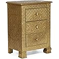 Christopher Knight Home Upson Handcrafted Boho 3 Drawer Nightstand, Gold