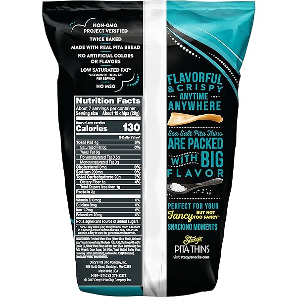 STACY’S PITA THINS, SEA SALT, NO ARTIFICIAL COLORS OR FLAVORS, 6.75OZ BAG