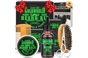 GOLDWORLD Beard Kit Beard Grooming Kit w/Beard Oil Balm Brush Comb Scissor e-Book Christmas Stocking Stuffers Gifts Ideas for Men Him Dad Boyfriend Husband Mens