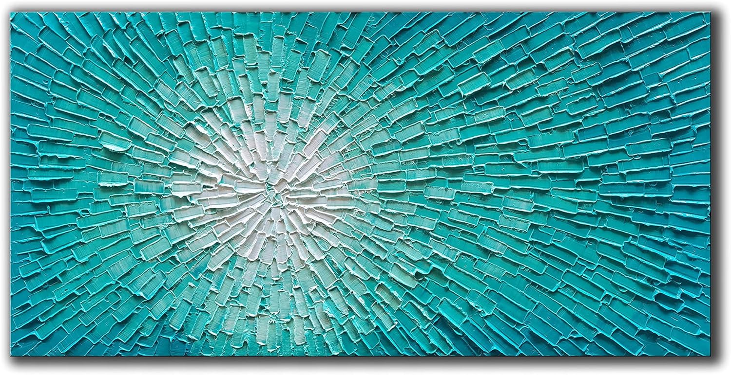 Paintings - JELRINR Contemporary Abstract Art Painting Oil Painting On Canvas 3D Texture Hand Painted Texture blue-green Abstract Canvas Wall Art Decoration Modern Artwork Framed Ready to Hang 24x48inch